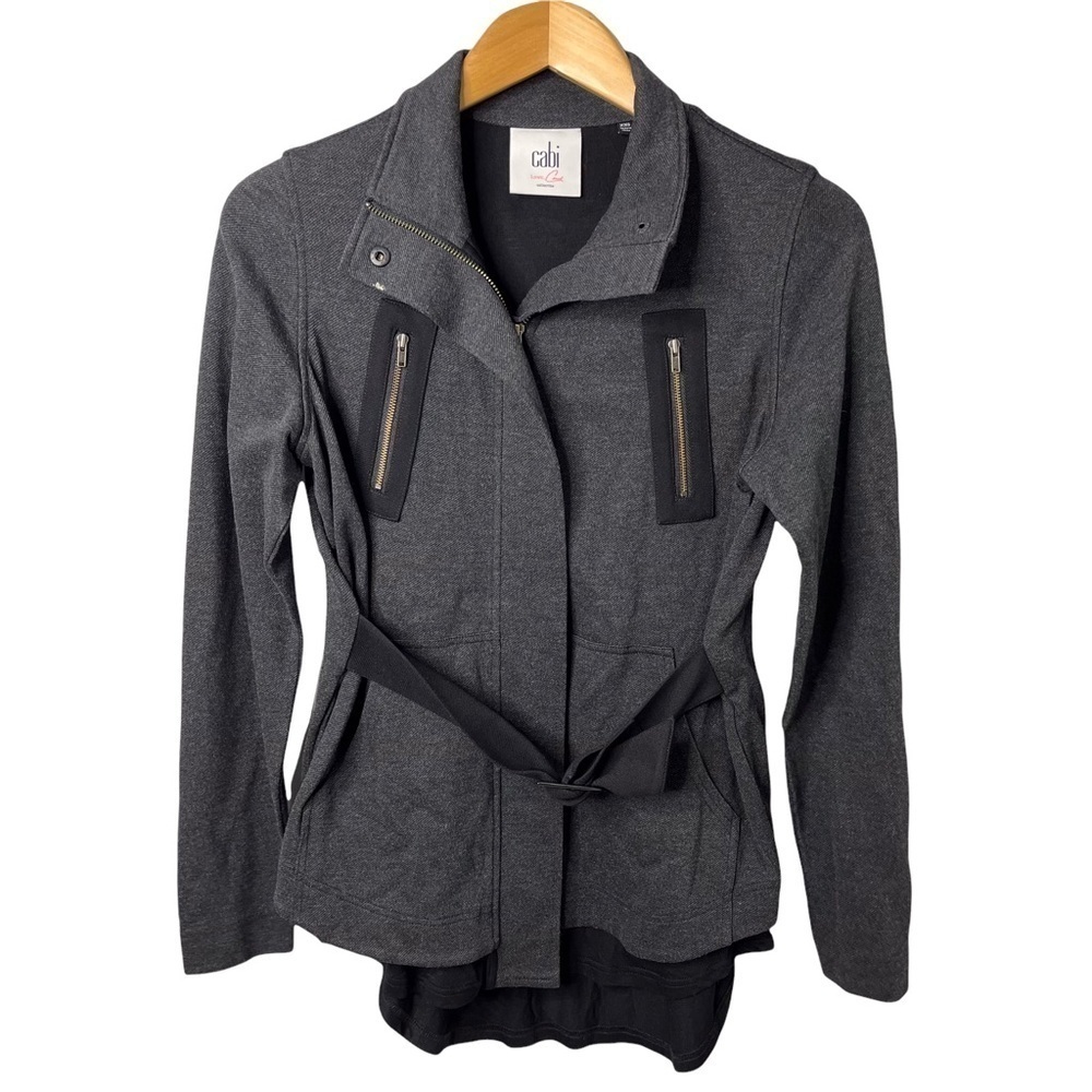 CAbi Mesh Back Full Zipper Belted Jacket Style 3184 Size Large Gray Size XXS - Picture 3 of 12